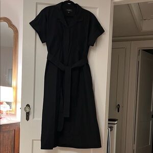 Classic Black Belted Midi Shirtdress